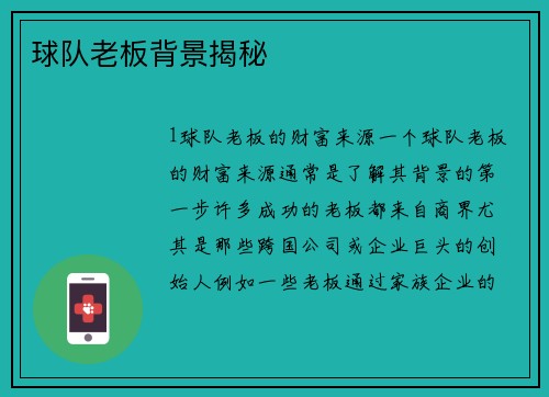 球队老板背景揭秘